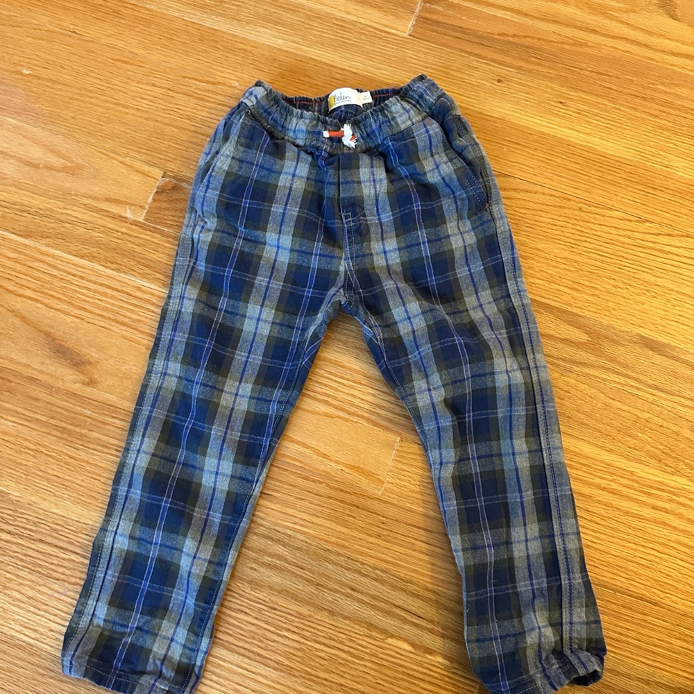 Mini Boden Kids Blue and Green Plaid Pants 4T